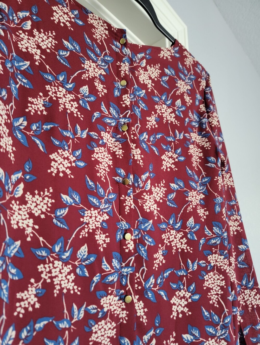Madewell Burgundy Floral V-Neck Dress with Blue and Cream Print - Picture 2 of 4